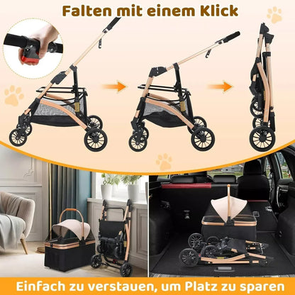 Luxury Pet Stroller for Small & Medium Dogs with Individual Basket Whisker Bark