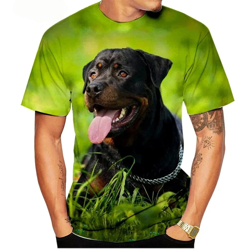 Cute Pet Dog Summer Men's T-Shirt 3D Rottweiler Fashion Print Short Sleeve Outdoor Casual Tee Loose Comfortable Men's Clothing