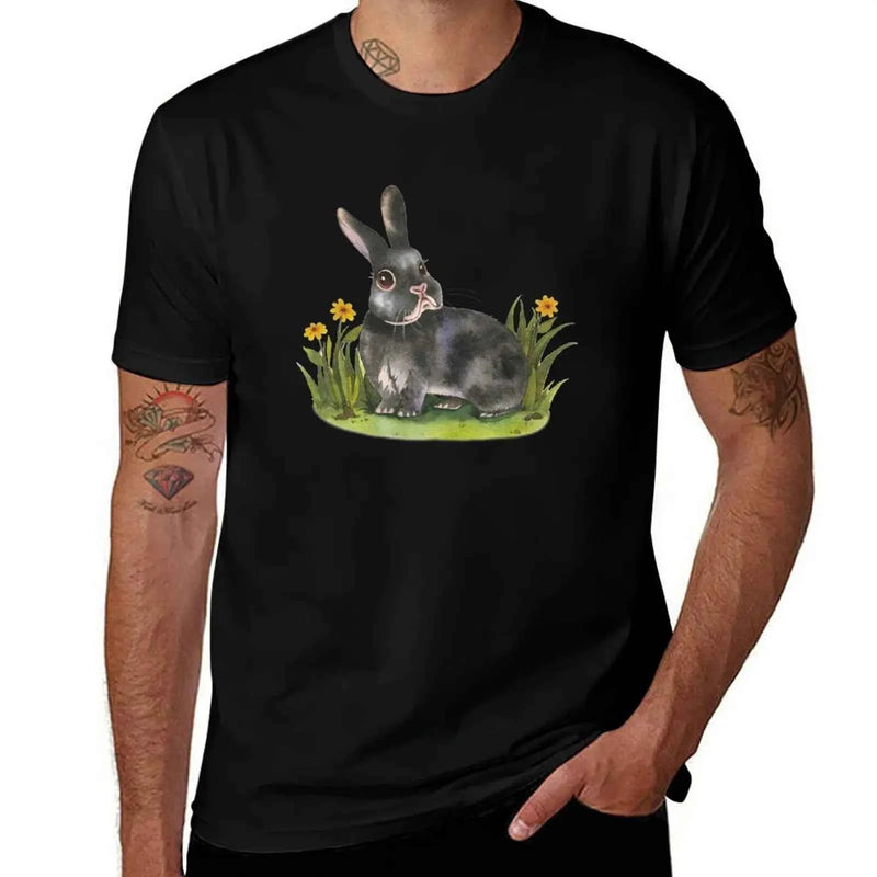 black netherland dwarf rabbit T-Shirt Casual Pattern Print Tee Shirt