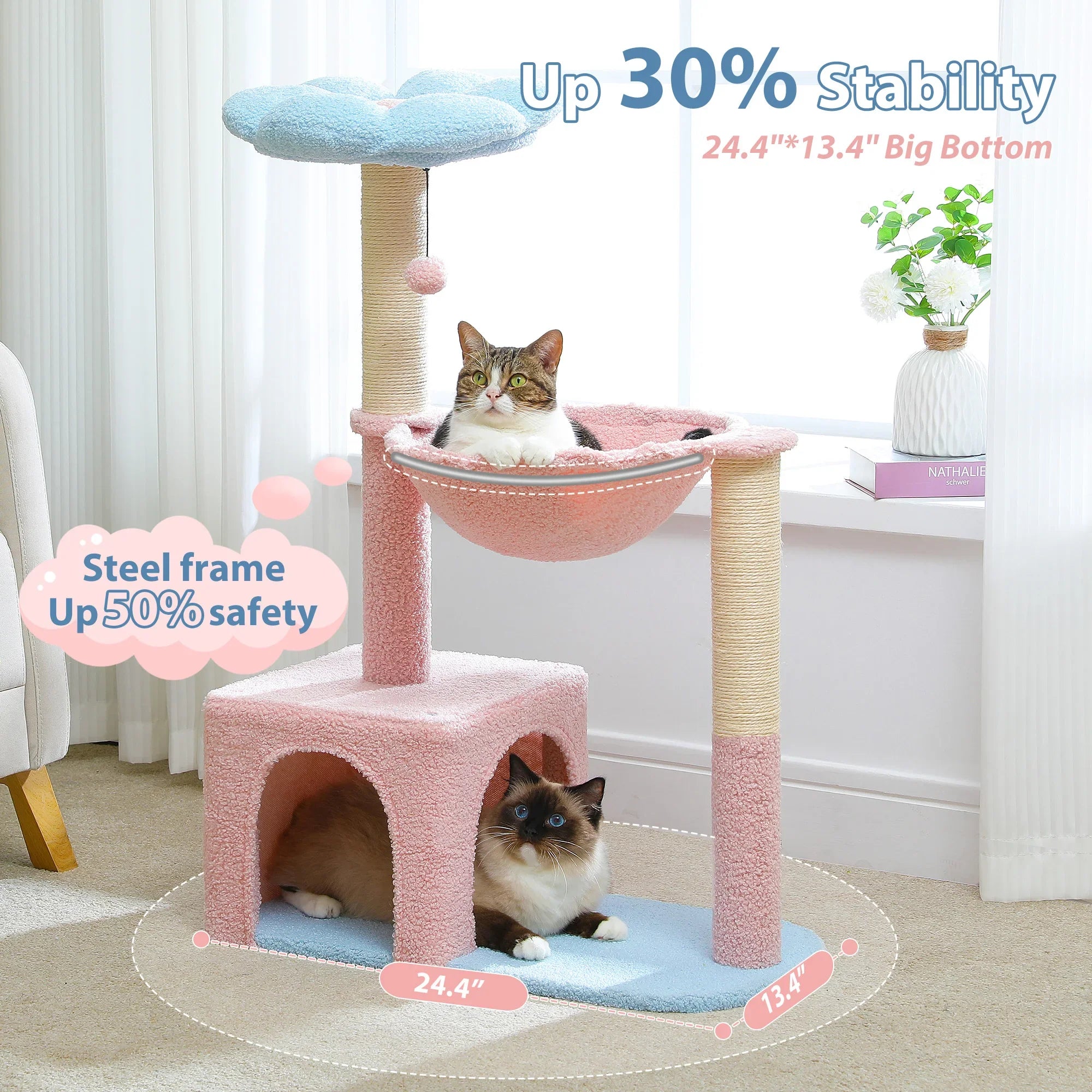 Petepela Flower Cat Tree - 89cm Tower with Hammock & Condo