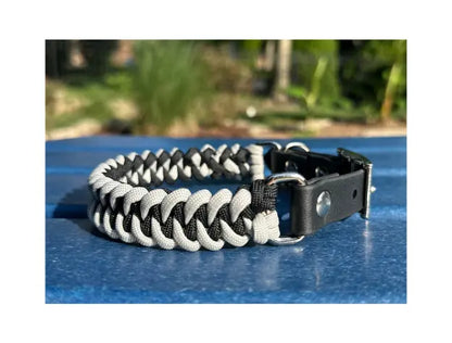 Fishtail Hand Braided Dog Collar in Black & Smoke Pawsh Pup Co.