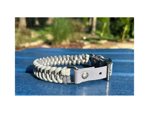 Fishtail Hand Braided Dog Collar in Graphite & Smoke