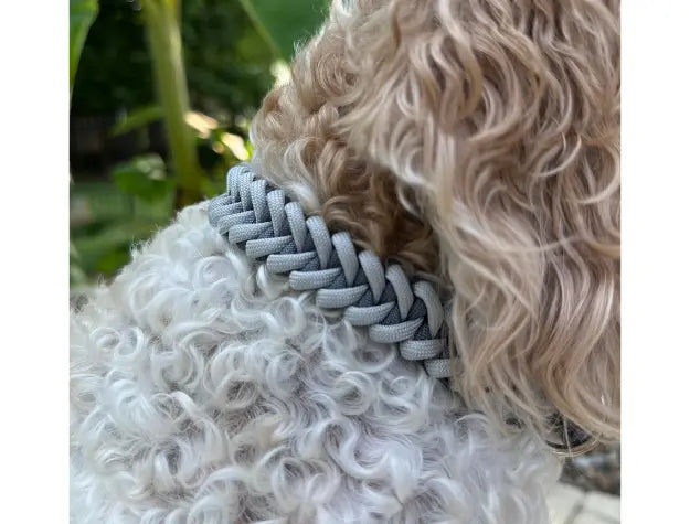 Fishtail Hand Braided Dog Collar in Graphite & Smoke