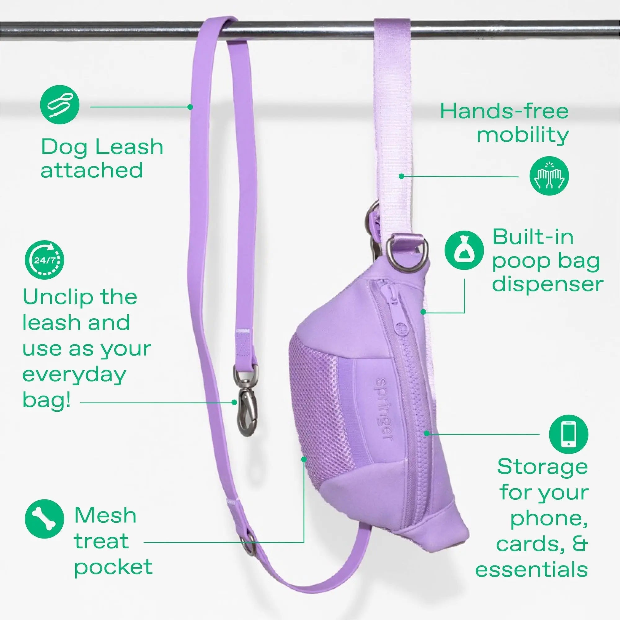 Original Hands-Free Neoprene Sling Bag with 3.25ft Dog Leash - K9 Outdoors