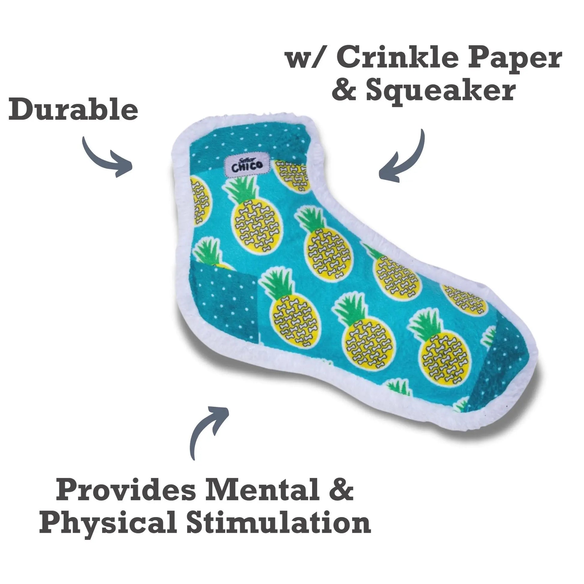 Squeaky Sock Plush Dog Toy – Whimsy Wonders Pineapple Design American Pet Supplies