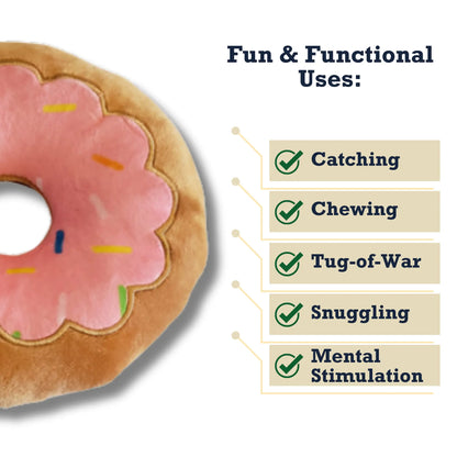 Donut Plush Dog Toy – Soft, Chewy and Cuddly, Safe & Non-Toxic, Ideal for Fetching, Tug-of-War, Gentle Chewing – Strawberry American Pet Supplies