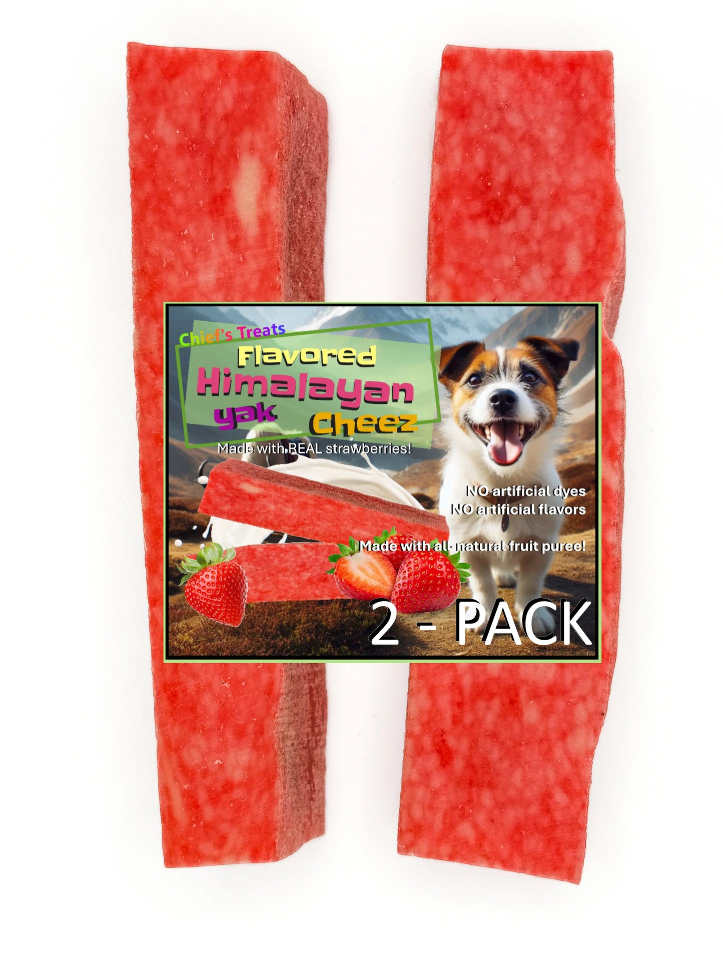 Strawberry Flavored Yak Cheese Chew - made with REAL STRAWBERRY Puree - Single Chief’s Treats and Pet Supplies