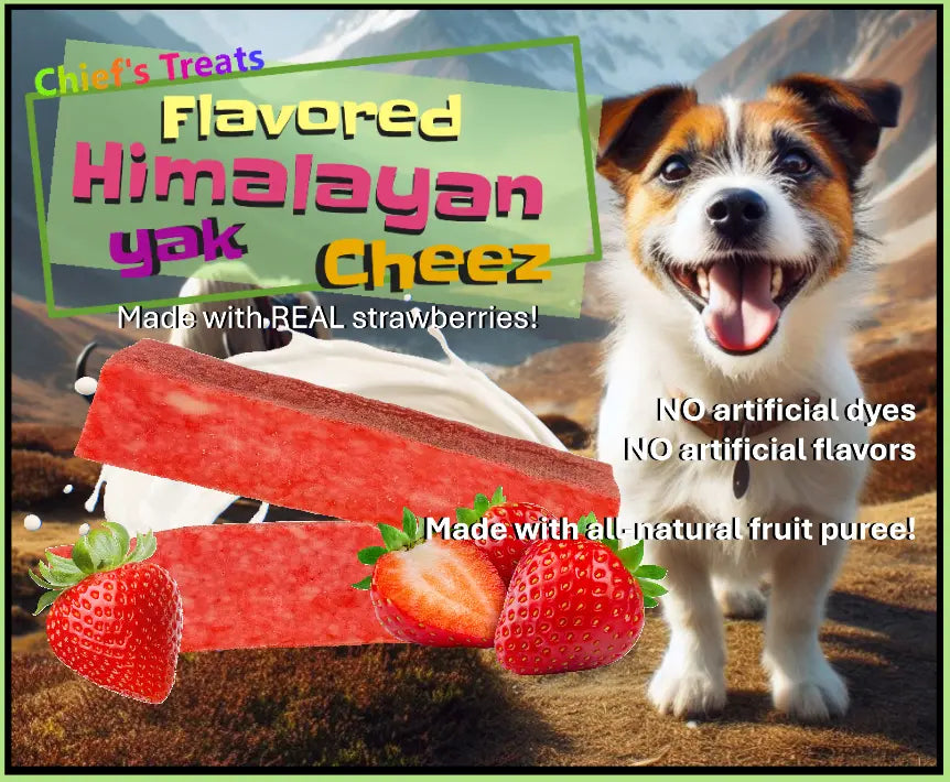 Strawberry Flavored Yak Cheese Chew - made with REAL STRAWBERRY Puree - Single Chief’s Treats and Pet Supplies