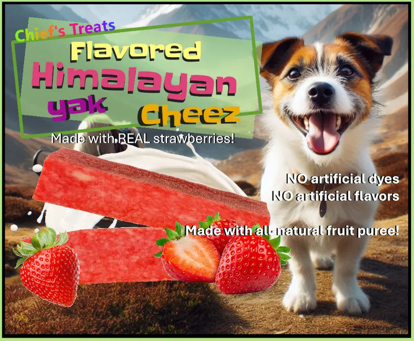 Strawberry Flavored Yak Cheese Chew - made with REAL STRAWBERRY Puree - Single