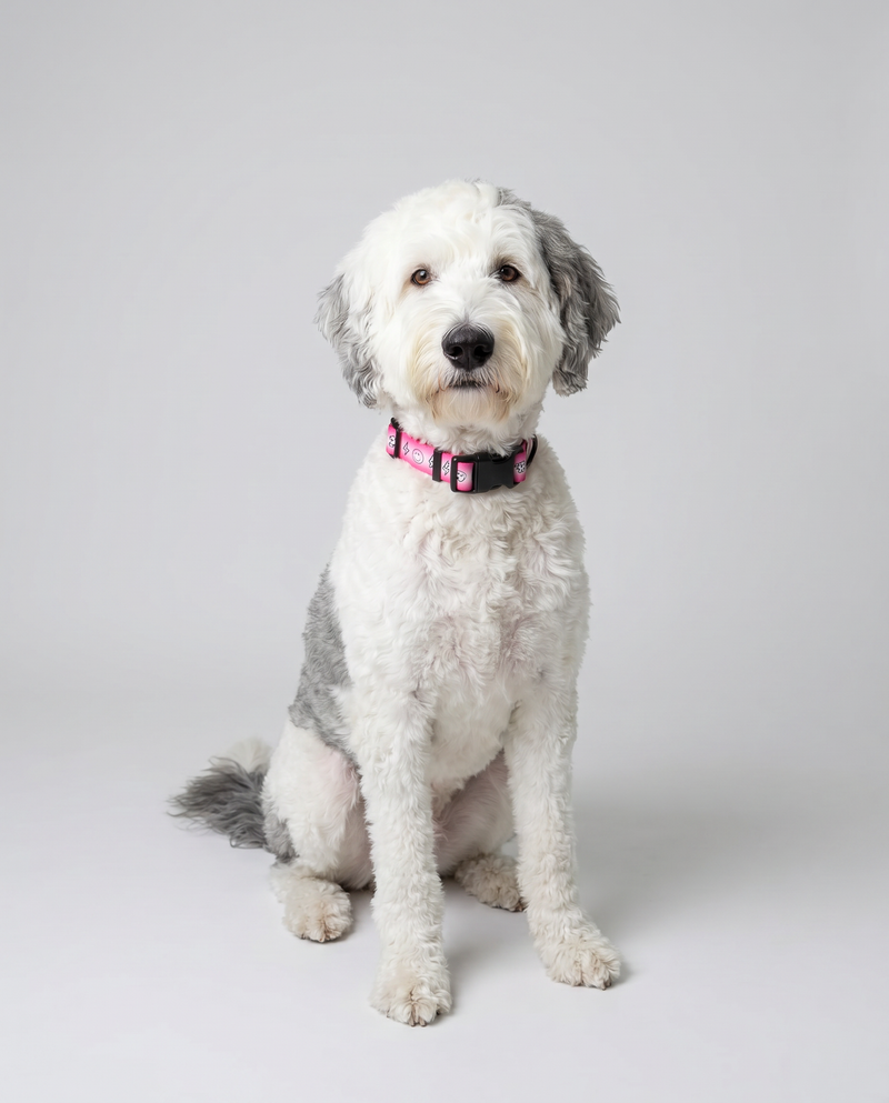 Doodles Print Waterproof Dog Collar - Pink Gradient