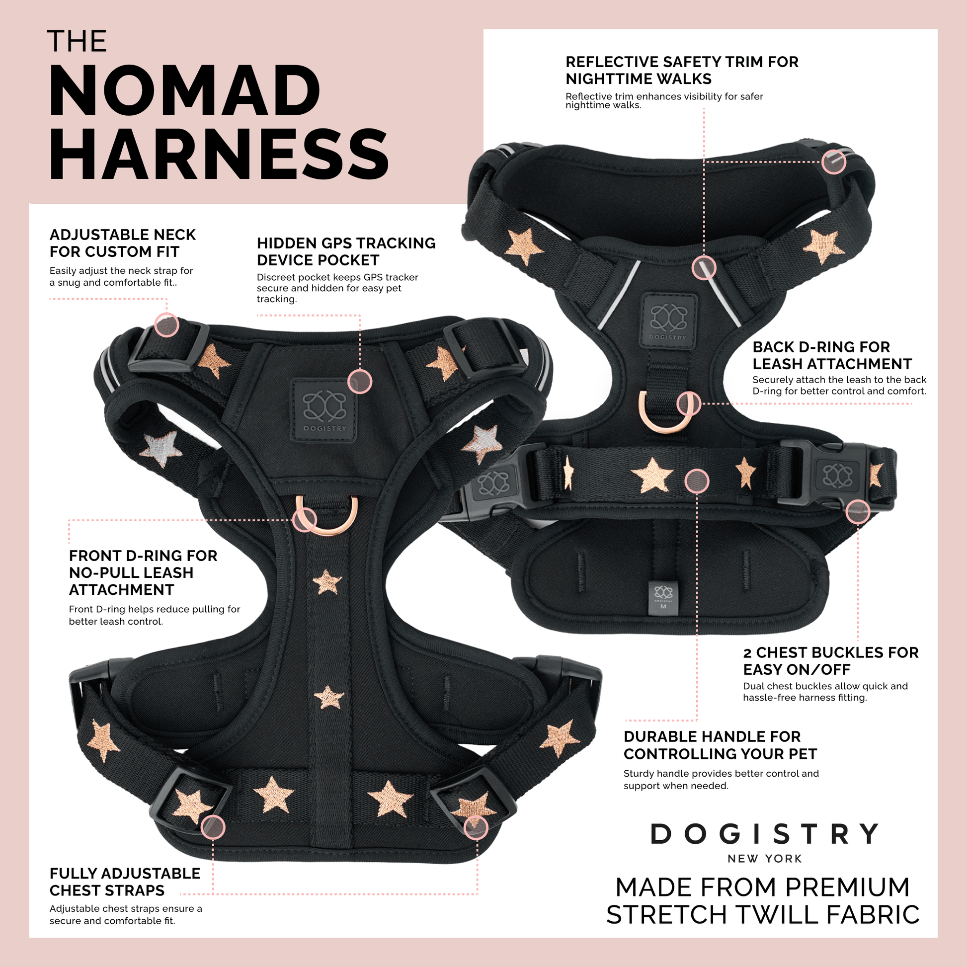 The NoMad Adjustable Luxe Harness - Rockstar Dogistry™
