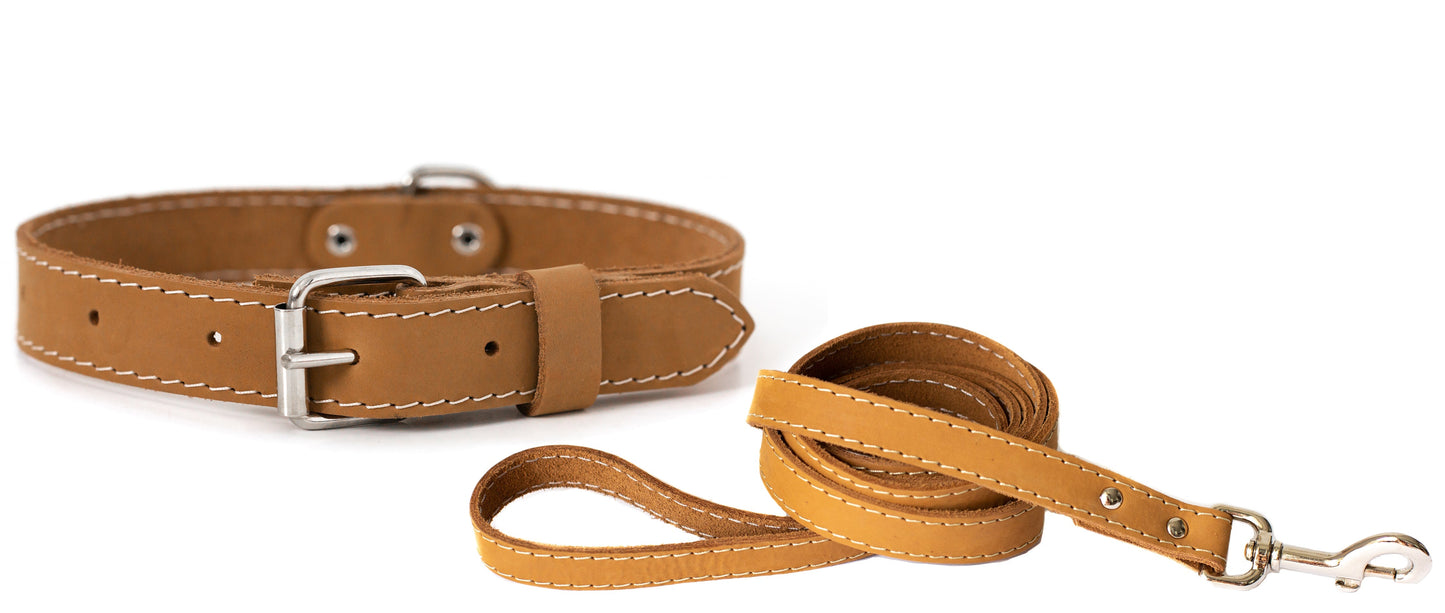 Traditional Style Leather Collar and Leash Set Euro-Dog Collars and Leads