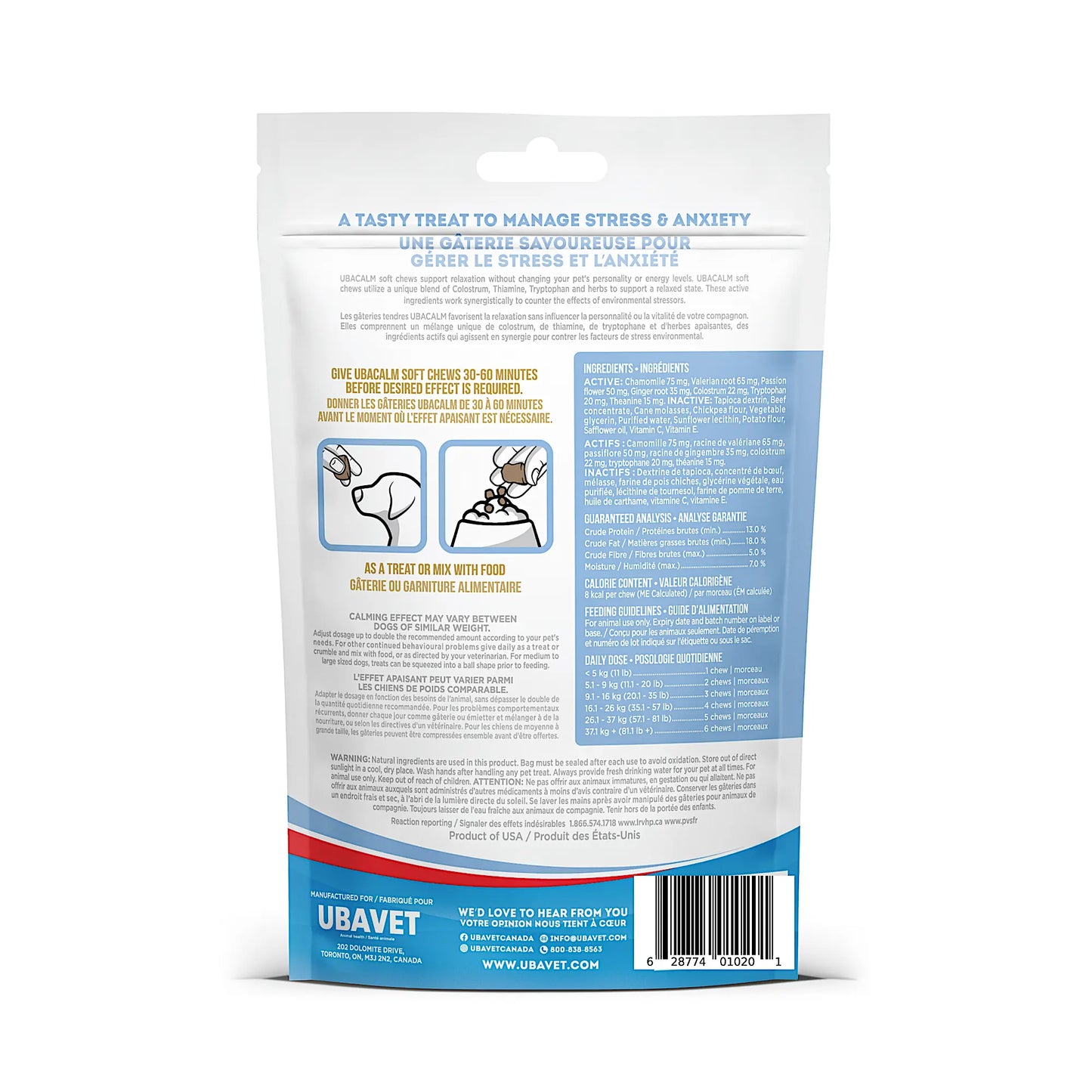 UBAVET UBACALM Calming Soft Chews for Dogs & Cats – Natural Stress & Anxiety Relief American Pet Supplies