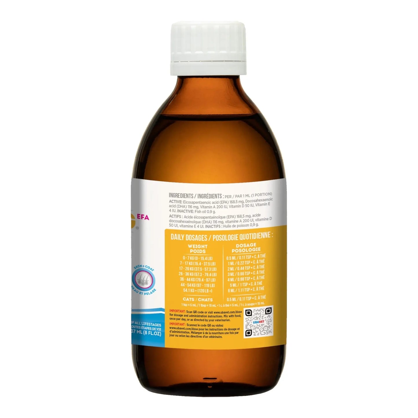 UBAVET Ubameg Omega-3 Fatty Acid Liquid for Dogs & Cats –  (8 fl oz / 237ml) American Pet Supplies