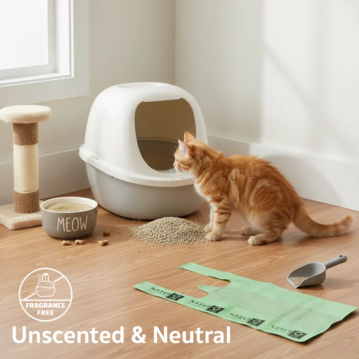 Green Cat Litter Bags – 8" x 16" with 5" Gusset & Handles – Made in USA