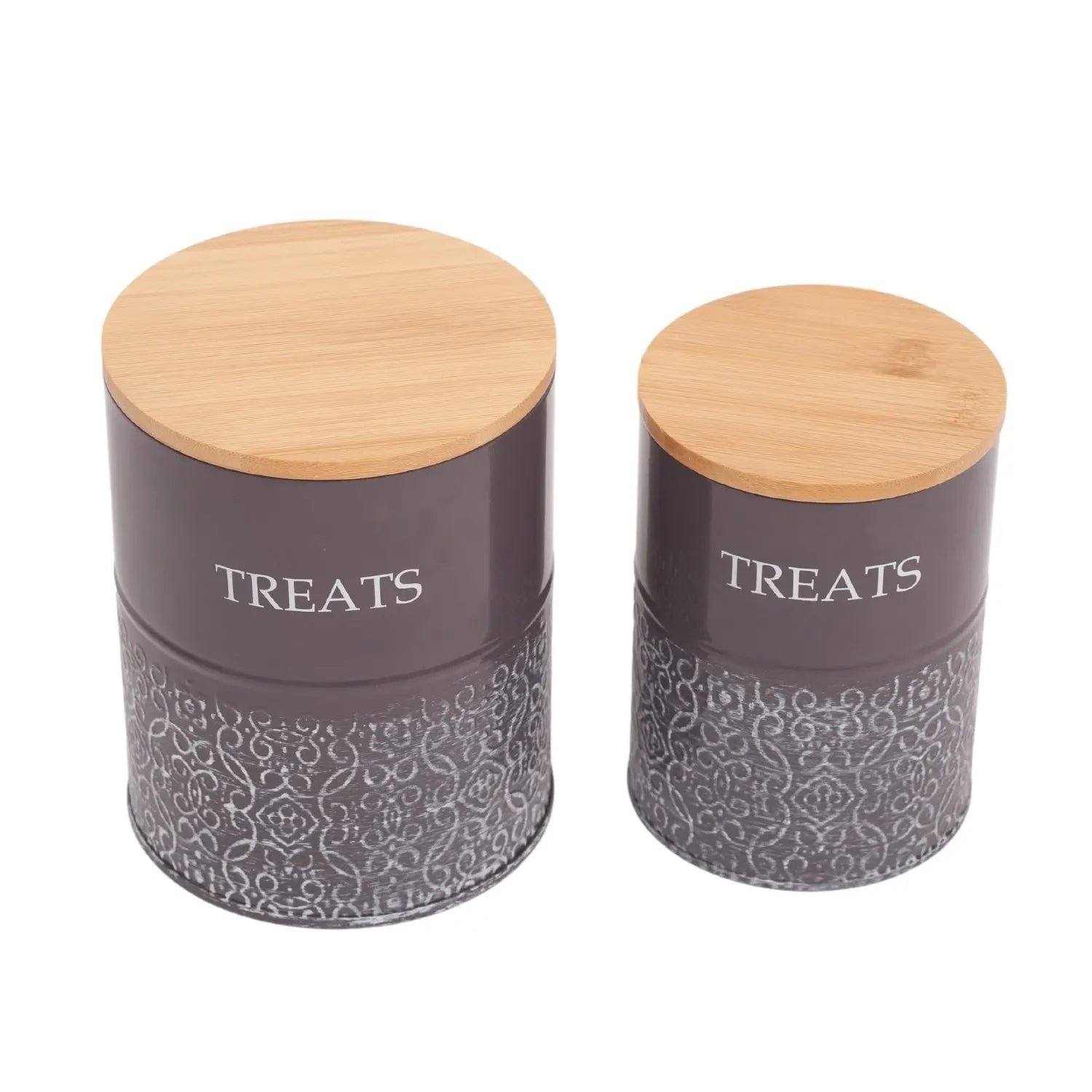 Country Living Dog Treat Canisters - Set of 2 Carbon Steel Jars with Bamboo Lids – Volcanic Gray American Pet Supplies