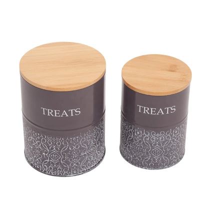 Country Living Dog Treat Canisters - Set of 2 Carbon Steel Jars with Bamboo Lids – Volcanic Gray American Pet Supplies