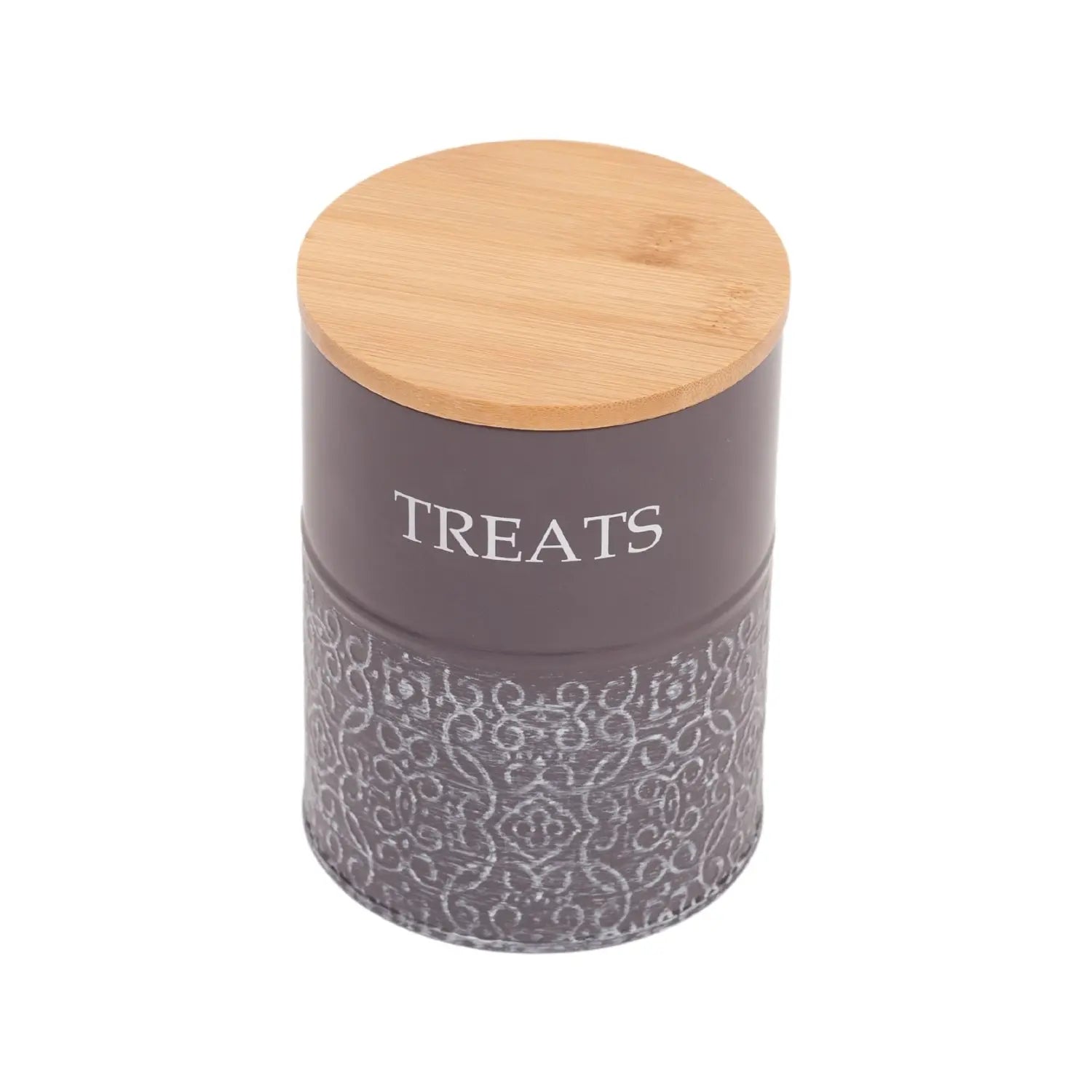 Country Living Dog Treat Canisters - Set of 2 Carbon Steel Jars with Bamboo Lids – Volcanic Gray American Pet Supplies