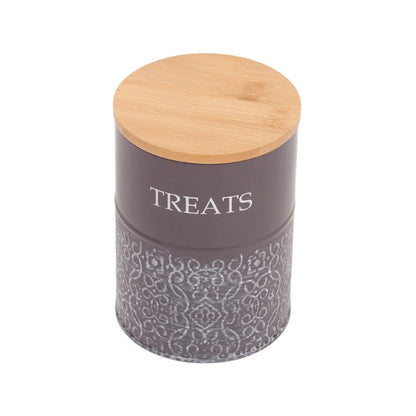 Country Living Dog Treat Canisters - Set of 2 Carbon Steel Jars with Bamboo Lids – Volcanic Gray American Pet Supplies