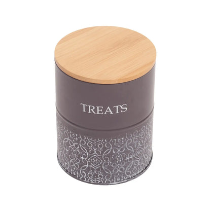 Country Living Dog Treat Canisters - Set of 2 Carbon Steel Jars with Bamboo Lids – Volcanic Gray American Pet Supplies