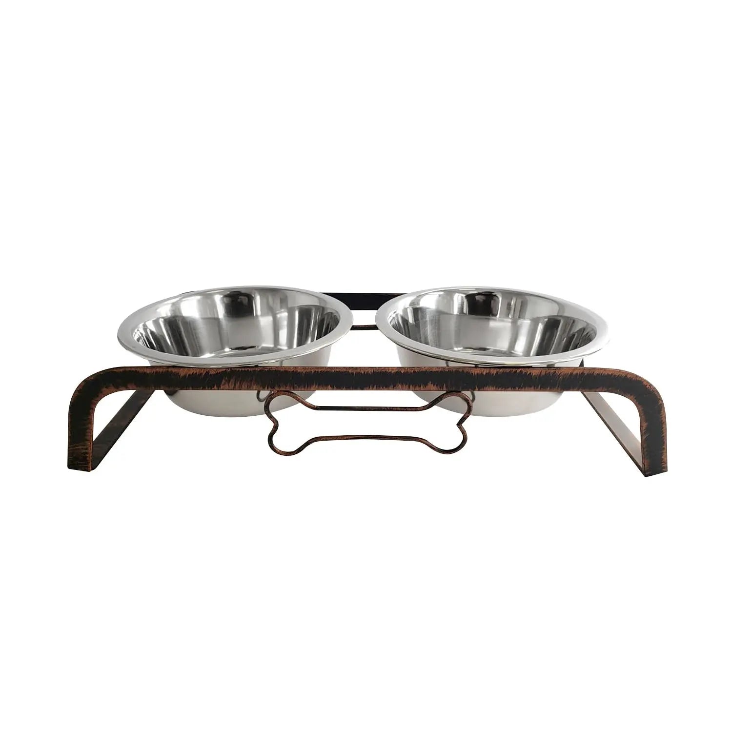 Country Living Rustic Dog Bone Elevated Feeder with 2 Stainless Steel Bowls American Pet Supplies