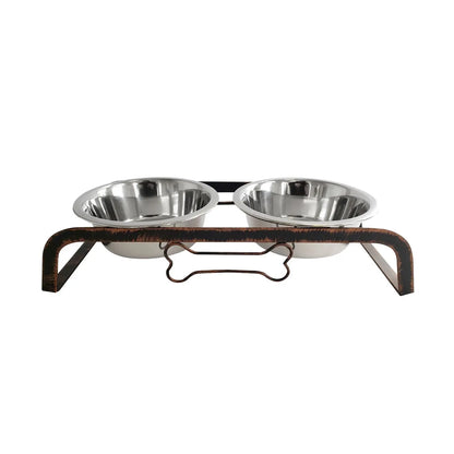Country Living Rustic Dog Bone Elevated Feeder with 2 Stainless Steel Bowls American Pet Supplies