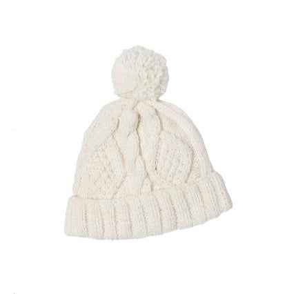 Hand Knit Wool Natural Cable Hat