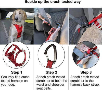 Enhanced Strength Tru-Fit Dog Car Harness - Crash Tested for Safety - Broad Chest Plate - All Steel Nested Buckles - Includes Seatbelt Tether - Red - Large