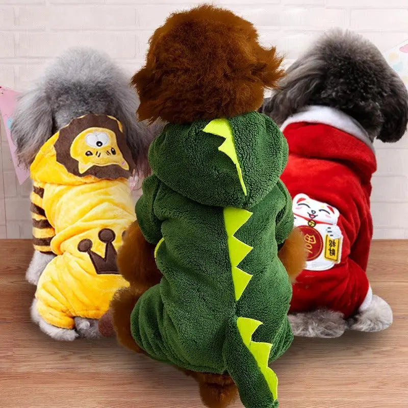 Autumn And Winter Dog Pet Costume Collection: Cozy Coral Fleece Cartoon Style Dog Hugs Cat