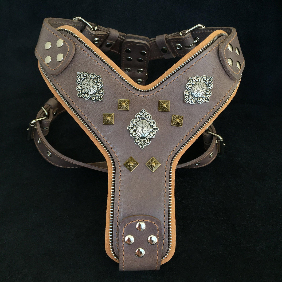 Bestia Aztec Leather Dog Harness – Grey