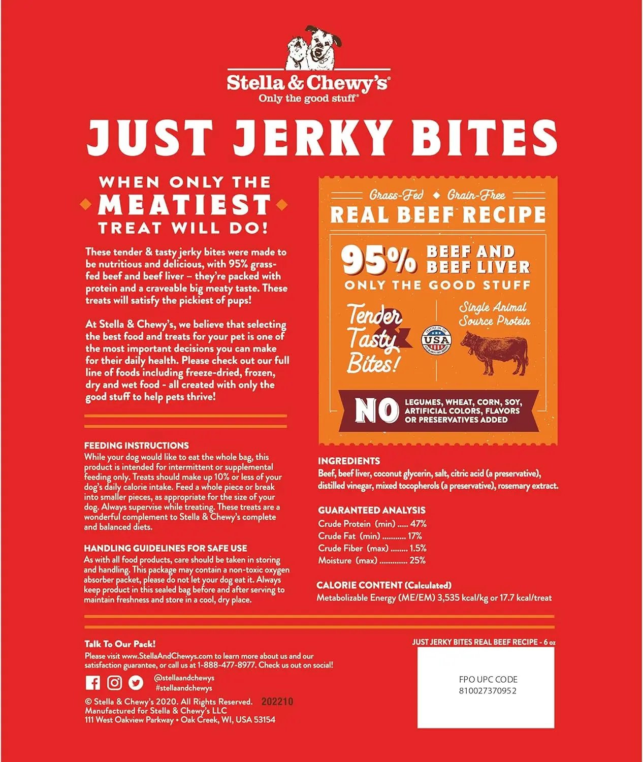 Premium Beef Jerky Dog Treats - 95% Real Meat Bites for Sensitive Stomachs - Natural Limited Ingredient Treats for Small and Large Dogs - No Grain, Wheat or Soy - 6 Oz Bag