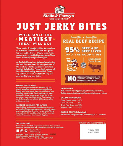 Premium Beef Jerky Dog Treats - 95% Real Meat Bites for Sensitive Stomachs - Natural Limited Ingredient Treats for Small and Large Dogs - No Grain, Wheat or Soy - 6 Oz Bag