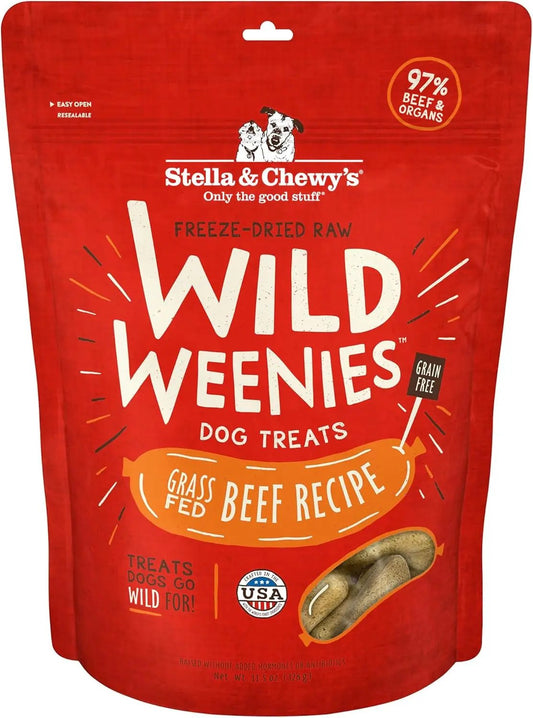 Freeze-Dried Raw Wild Weenies Dog Treats - High-Protein Training Treats for Dogs & Puppies - All-Natural Grass-Fed Beef Recipe with 97% Meat & Organs - USA Made - 11.5 Oz Bag