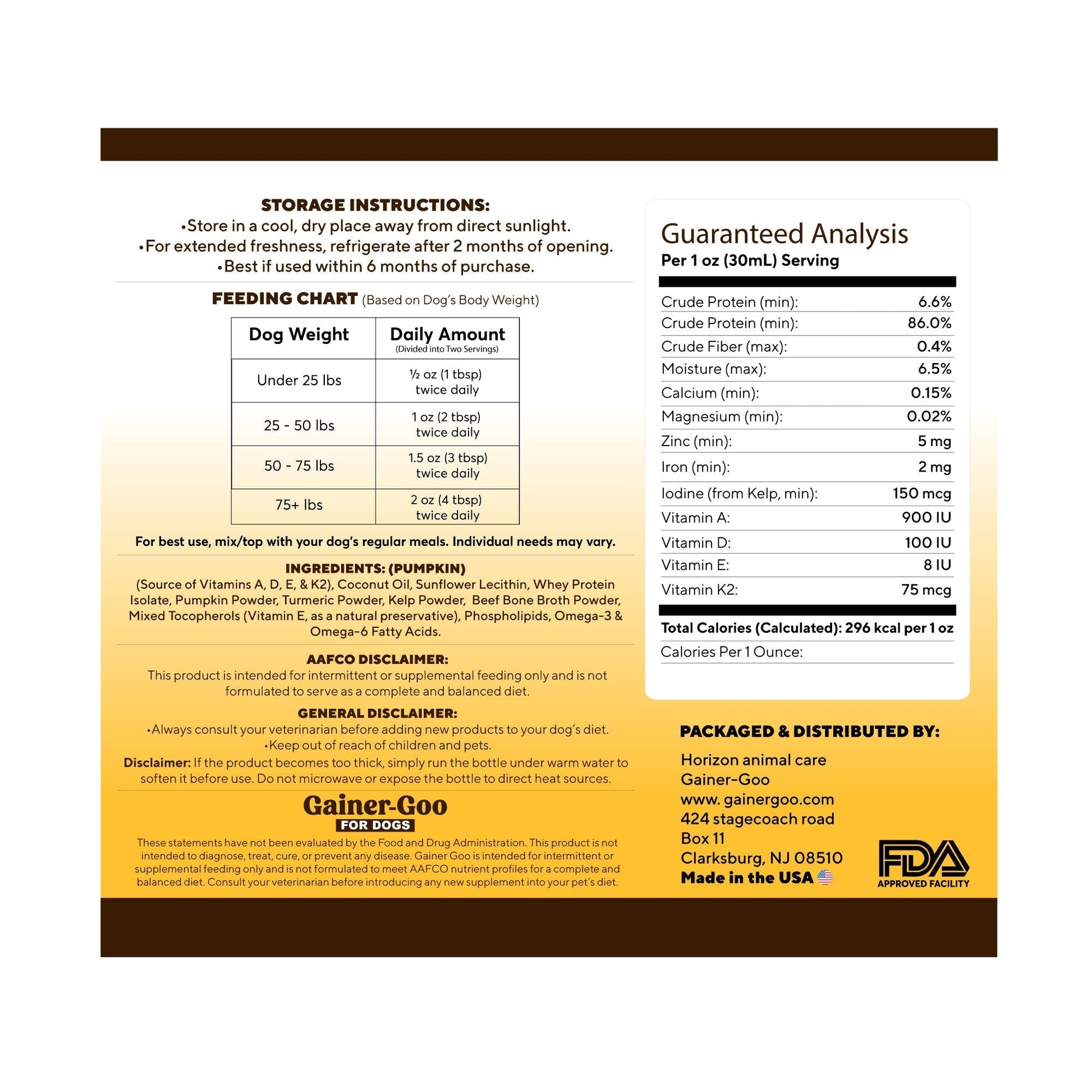 (32oz)  Gainer-GOO (for All Breeds) High Calorie Fat Liquid Weight Gainer Horizon Animal Care