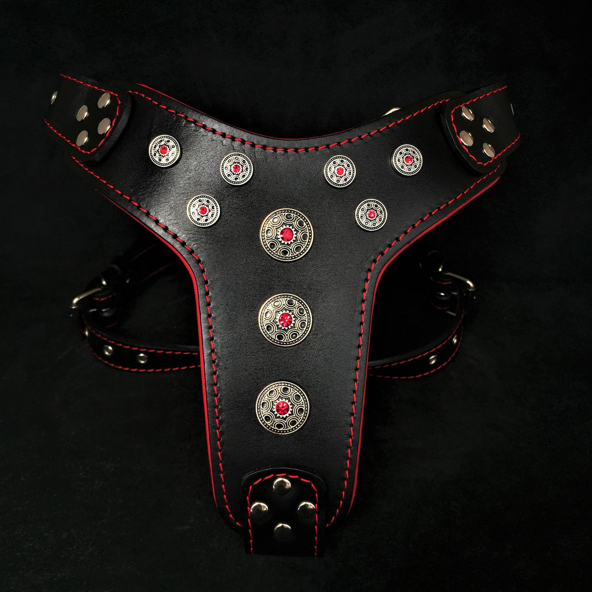 Bestia Bijou Leather Dog Harness – Black & Red, Large Breeds