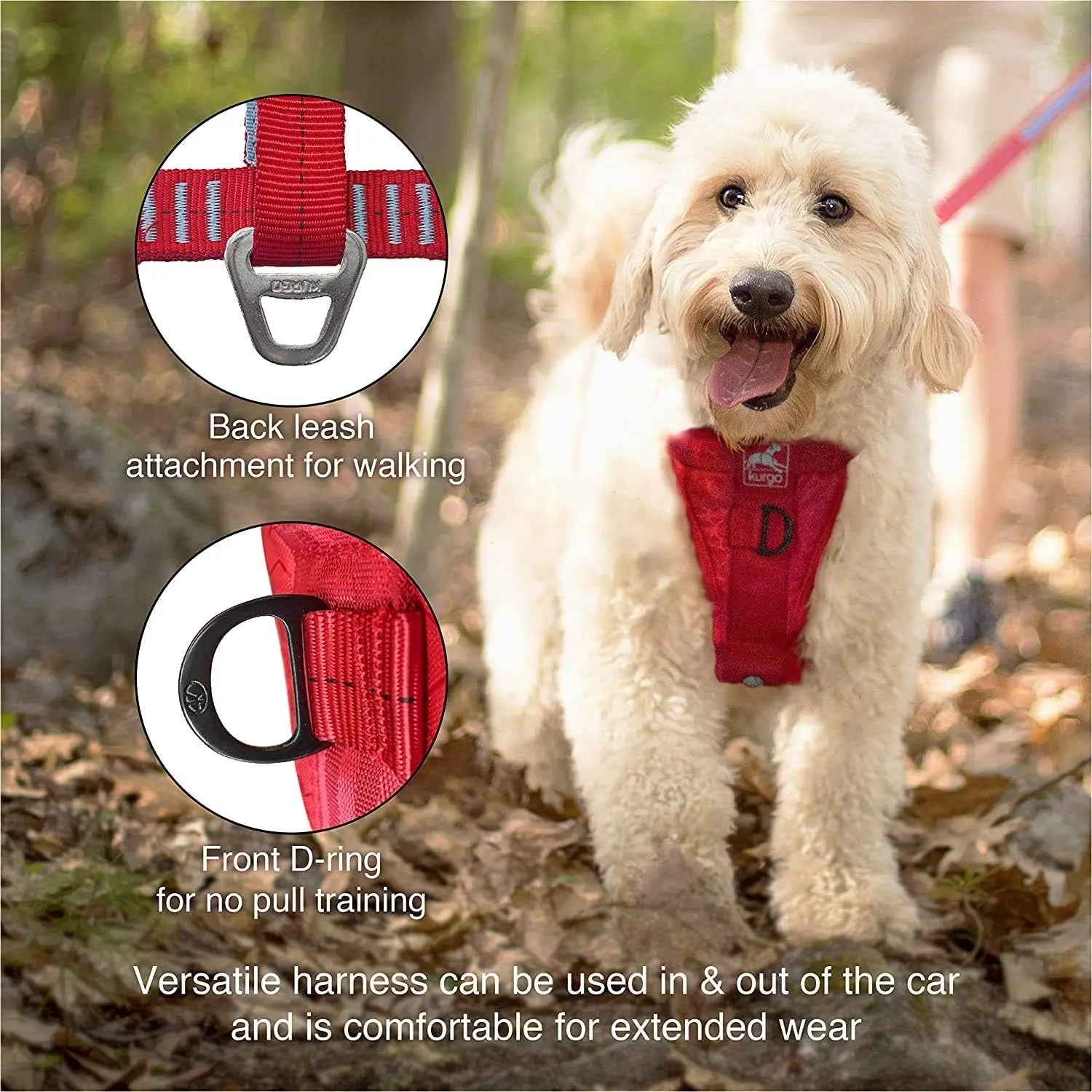 Enhanced Strength Tru-Fit Dog Car Harness - Crash Tested for Safety - Broad Chest Plate - All Steel Nested Buckles - Includes Seatbelt Tether - Red - Medium