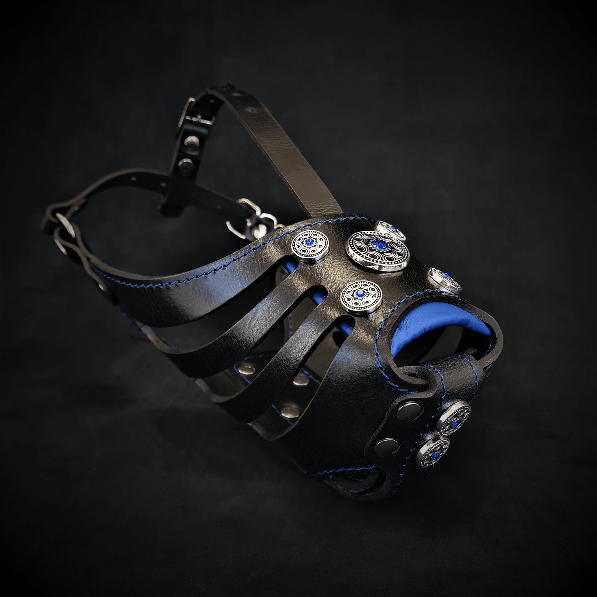Bestia Bijou Leather Basket Muzzle – Black & Blue