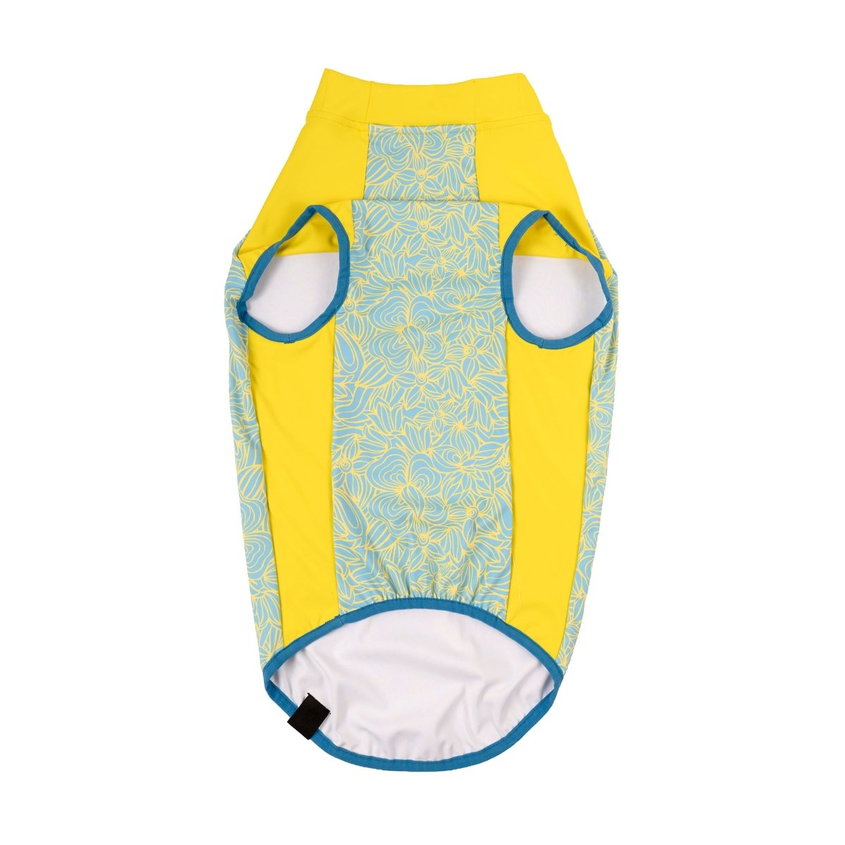 Dog wearing the Body Glove Crystal Cool Cooling Shirt on a summer walk