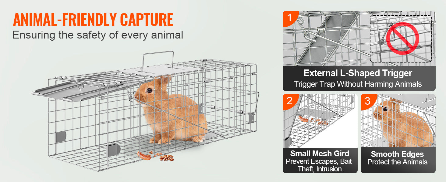 SucceBuy Live Animal Cage Trap - 24x8x8" Folding Humane Trap