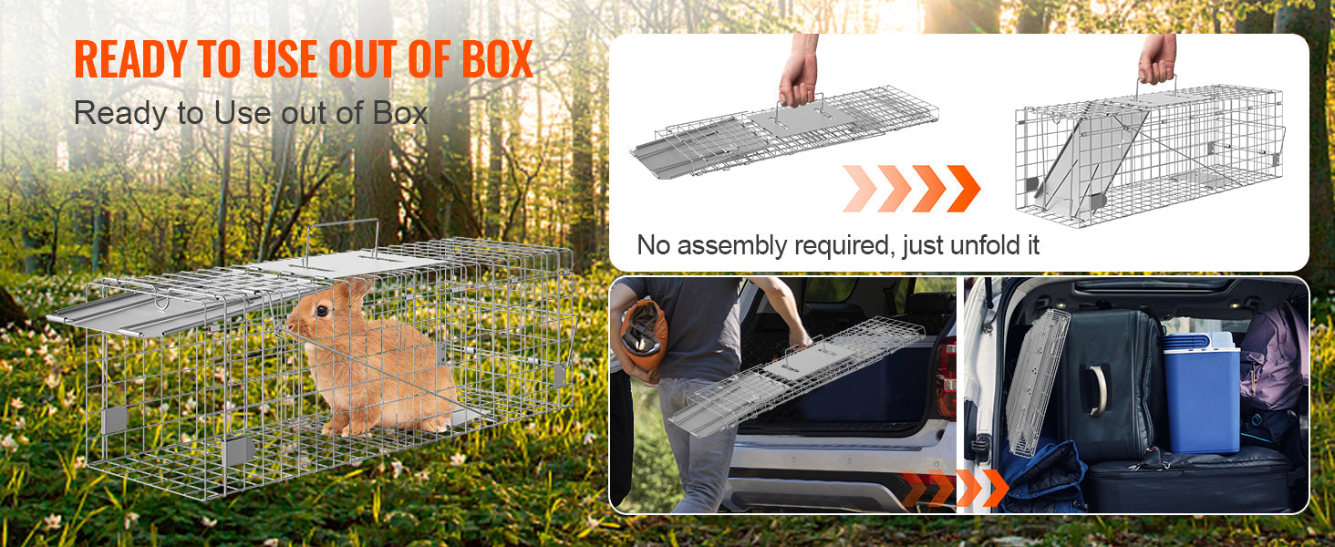 SucceBuy Live Animal Cage Trap - 24x8x8" Folding Humane Trap