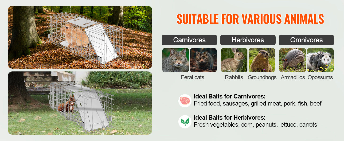 SucceBuy Live Animal Cage Trap - 24x8x8" Folding Humane Trap