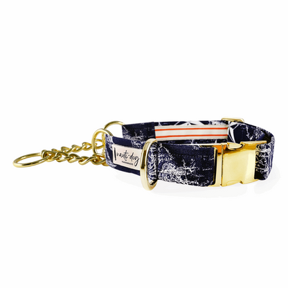 Carta Marina Navy Vintage Nautical Toile Buckle & Martingale Dog Collar Nauti-dog Handmade