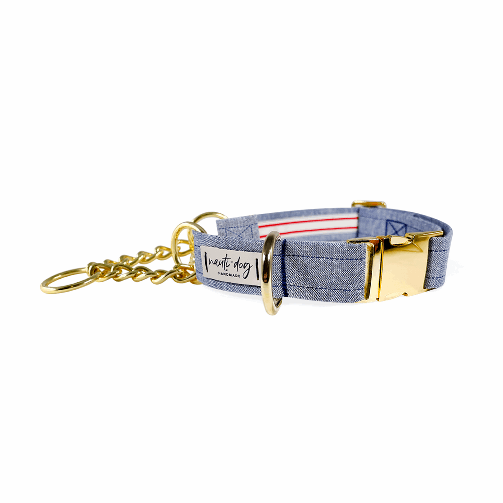 Chambray Classic Oxford Buckle & Martingale Dog Collar Nauti-dog Handmade