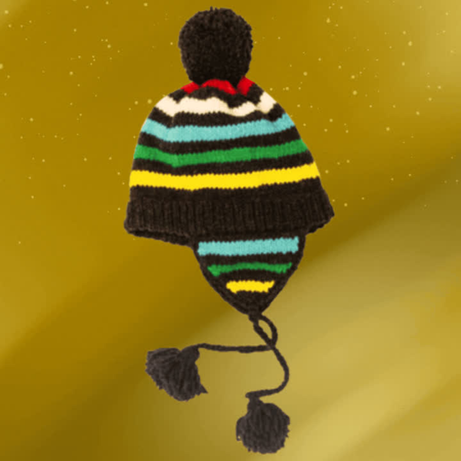 Hand Knit Charcoal Stripe Wool Hat