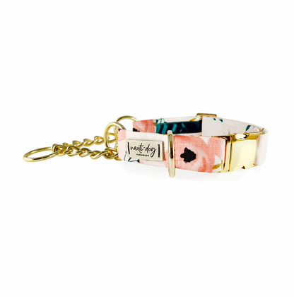 Charleston Blush Floral Tea Rose Buckle & Martingale Dog Collar Nauti-dog Handmade