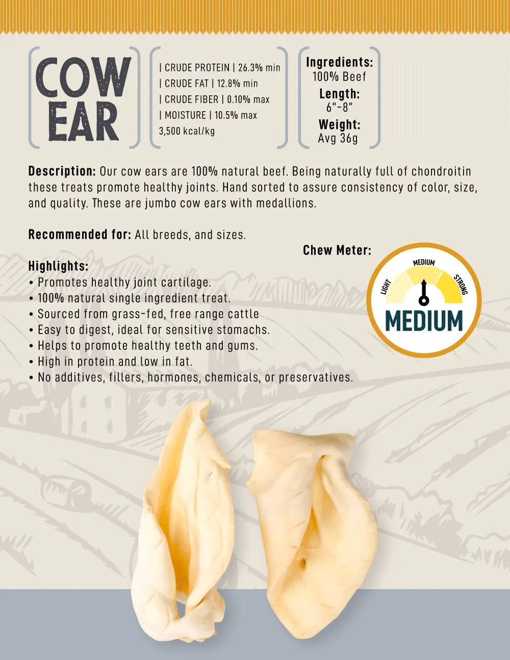 Country Living All-Natural Cow Ear Dog Treats – Single-Ingredient Chews – (25/Case) American Pet Supplies