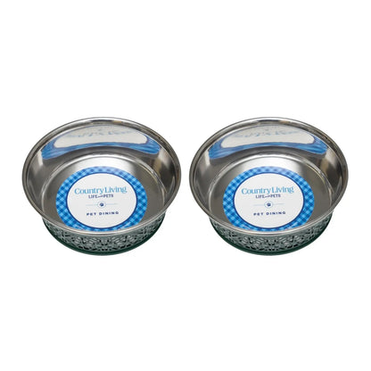 Country Living Set of 2 Stainless Steel Dog Bowls – Farmhouse Style, Ideal for Small to Medium Dogs American Pet Supplies