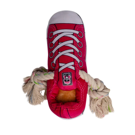 Squeaky Comfort Plush Sneaker Dog Toy – with Treat Compartment, Safe & Durable – Pink American Pet Supplies