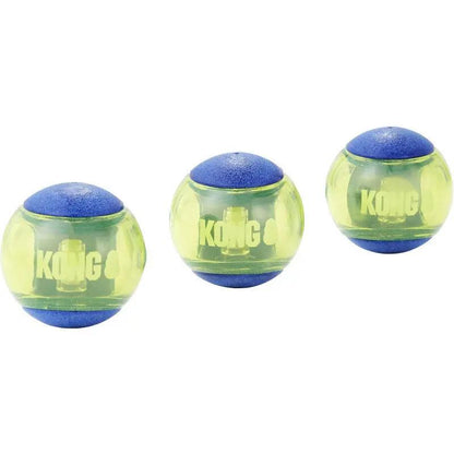 KONG Squeezz Action Ball Medium Blue 3 Pack Squeaky Dog Fetch Toy