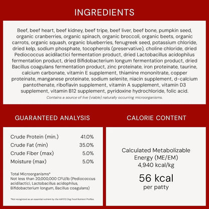 Freeze-Dried Raw Dinner Patties - Beef Recipe - High Protein Grain-Free Puppy & Dog Food - Perfect for Picky Eaters - 14 Oz